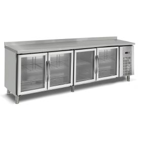 Masa rece, profesionala, inox, 4 usi cu sticla, 255*70*85 cm
