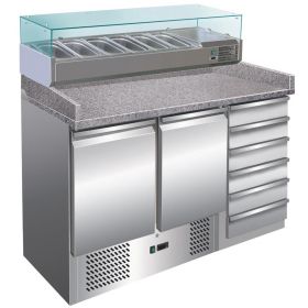 Masa pizza combi, profesionala, inox, 6 sertare, 6 cuve, 257 lt, 142*70*143 cm
