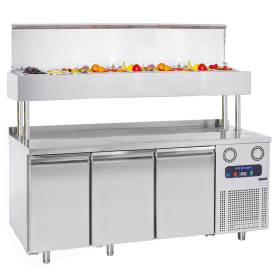 Masa rece preparare pizza FRENOX, profesionala, inox, 3 usi si 10 cuve, 187*70*142 cm