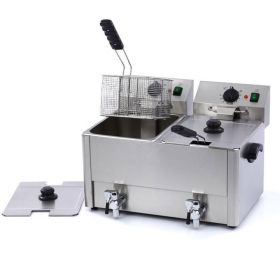 Friteuza dubla MAXIMA, electrica, profesionala de banc cu debuseu, 2 cuve 8+8 lt, 59*46*39 cm