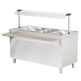 Salad bar 4 GN 1/1 cu dulap frigorific si raft din sticla curbat, 147 cm