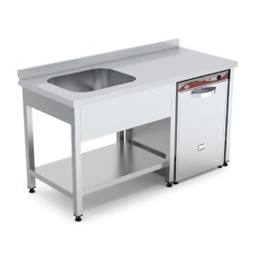 Spalator cu 1 cuva pe partea stanga, polita inferioara si spatiu masina spalat, inox, 160*70*85 cm