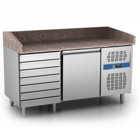 Masa rece preparare pizza, profesionala, inox, 1 usa si 6 sertare, 390 lt, 151*80*100 cm