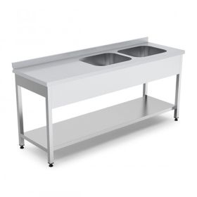 Spalator cu 2 cuve pe partea dreapta, cu polita inferioara si picurator, inox, 180*60*85 cm