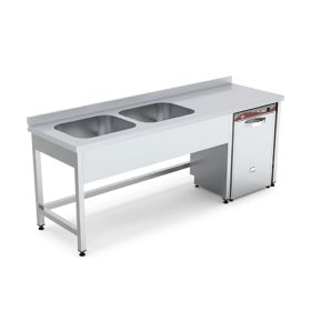 Spalator cu 2 cuve pe partea stanga, spatiu masina spalat, inox, 180*70*85 cm
