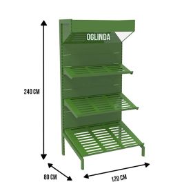 Raft metalic pentru fructe si legume 120*80*240 cu 3 polite si pazie oglinda