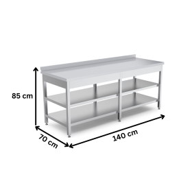 Masa de lucru inox cu polita intermediara si inferioara 140*70*85