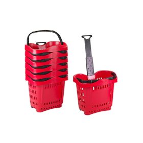 Cos supermarket cu roti si maner telescopic 42 lt