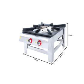 Aragaz de podea pe gaz, profesional, inox, 2 arzatoare centrale 70*70, 17.00 kW, 70*80*55 cm