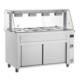 Bain-marie 5 tavi GN 1/1 cu dulap neutru si geam panoramic, 178 cm