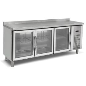 Masa rece, profesionala, inox, 3 usi vitrate, 200*70*85 cm