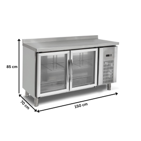Masa rece, profesional, inox, 2 usi vitrate, 150*70*85 cm