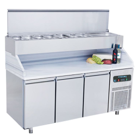 Masa rece preparare pizza FRENOX, profesionala, inox, 3 usi si 10 cuve, 187*70*134 cm