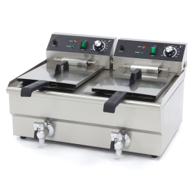 Friteuza dubla MAXIMA, electrica, profesionala de banc cu debuseu, 2 cuve 13+13 lt, 6 kW, 48.5*63*35 cm