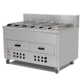 Grill rotisor profesional orizontal pe carbuni cu 6 tepuse