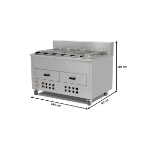 Grill rotisor profesional orizontal pe carbuni cu 6 tepuse