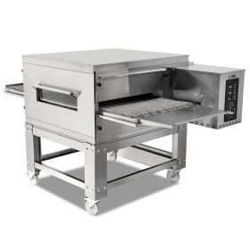 Cuptor profesional cu banda, pentru covrigi si pizza, pe gaz, inox, banda 53*136 cm
