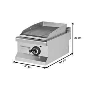 Grill pe gaz simplu profesiona, inox, cu suprafata striata, 40*64*29 cm