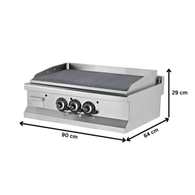 Grill pe gaz triplu profesional, inox, cu suprafata striata, 90*64*29 cm