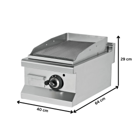 Grill pe gaz simplu profesional, inox, cu suprafata striata cromata, 40*64*29 cm