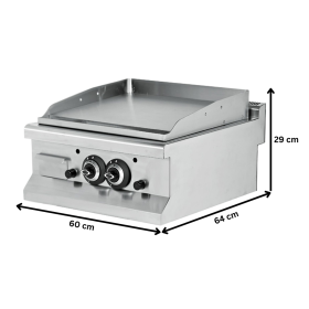 Grill pe gaz dublu profesional, inox, cu suprafata neteda cromata, 60*64*29 cm