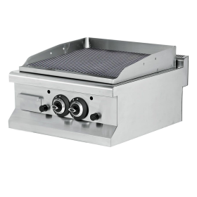 Grill pe gaz dublu profesional, inox, cu suprafata striata cromata, 60*64*29 cm