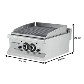 Grill pe gaz dublu profesional, inox, cu suprafata striata cromata, 60*64*29 cm