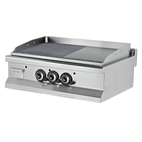 Grill pe gaz profesional, cu suprafata neteda si striata cromata, 90*64*29 cm