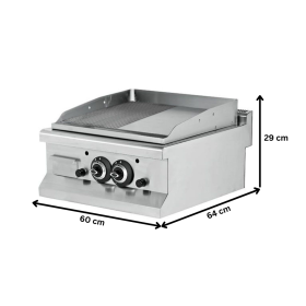 Grill electric profesional, inox, cu suprafata neteda si striat cromata, 60*64*29 cm