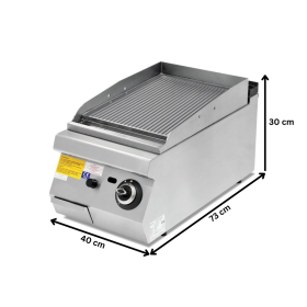 Grill pe gaz profesional, inox, cu suprafata striata PLUS, 40*73*30 cm