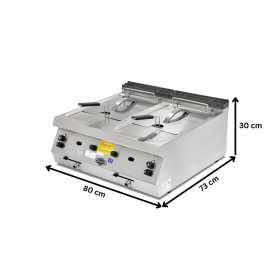 Friteuza gaz profesionala, inox, cu 2 cuve, 2*12 lt