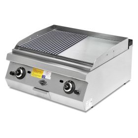 Grill pe gaz profesional, inox, cu suprafata neteda si striata PLUS, 80*73*30 cm
