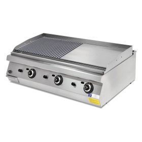 Grill pe gaz profesional, inox, cu suprafata neteda si striata PLUS, 120*73*30 cm