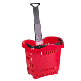 Cos supermarket cu roti si maner telescopic 42 lt ALBASTRU