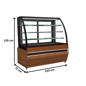 Vitrina neutra orizontala, decor lemn A333-BERGAMA, geam curbat, 130 cm