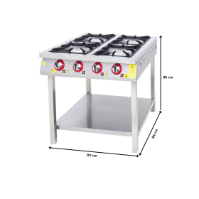 Masina de gatit pe gaz, inox, cu 4 arzatoare, suport podea, 80*84*85 cm