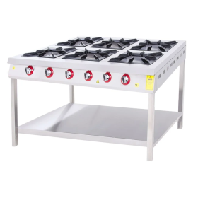 Masina de gatit pe gaz, inox, cu 6 arzatoare, suport podea, 130*84*85 cm