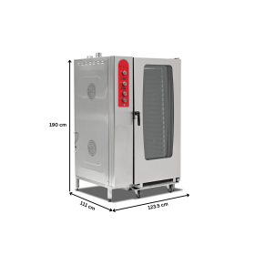 Cuptor profesional gastro pe gaz cu convectie si abur, panou electronic, 40 cuve GN1/1 + carucior