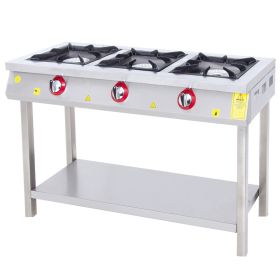 Masina de gatit pe gaz, inox, cu 3 arzatoare, suport de podea cu polita, 120*49*85 cm