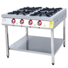 Masina de gatit pe gaz, inox, cu 4 arzatoare, suport de podea cu polita, 100*104*85 cm