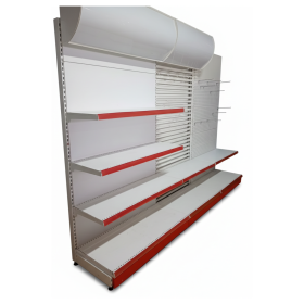 Tronson rafturi metalice pentru magazin, 3.3 ml, H 227 cm, baza 50 cm, polite 40 cm, cu sapca si 20 carlige incluse
