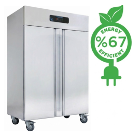 Dulap congelator vertical FRENOX cu 2 usi, set de roti, filtru magnetic, pedala pentru deschiderea usii, Eficienta Energetica, 1400 lt