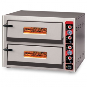 Cuptor electric pentru pizza, cu 2 camere de coacere si panou de control analog -  2x6 pizza / 33 cm